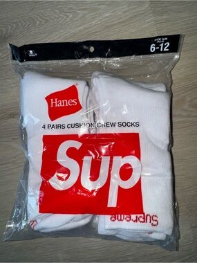 Sup x Hanes White Crew Cushion Socks - 4 Pack
